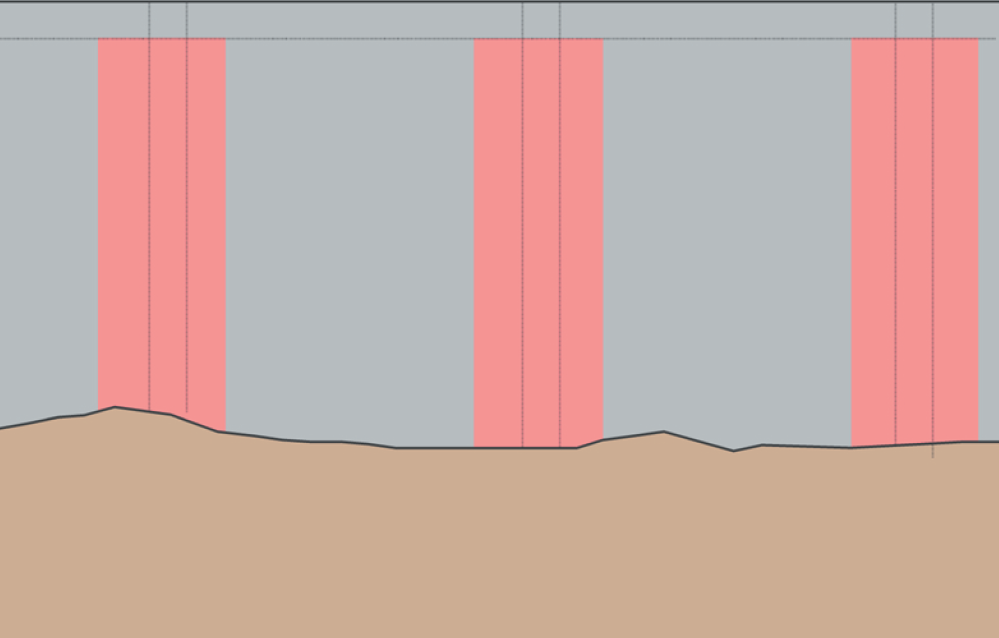 Figur 28: Armeringskorrosjon, områder på platens vannside som er mest sårbar ved skade.