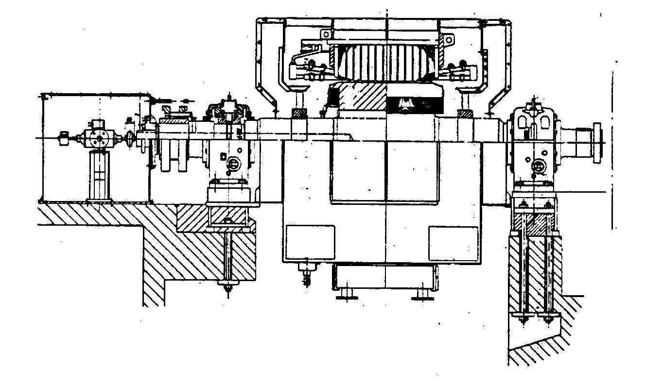 Figur 11: Horisontalakslet generator med et radial- og et radial-/aksiallager. Turbinens løpehjul koples direkte på generatorflensen