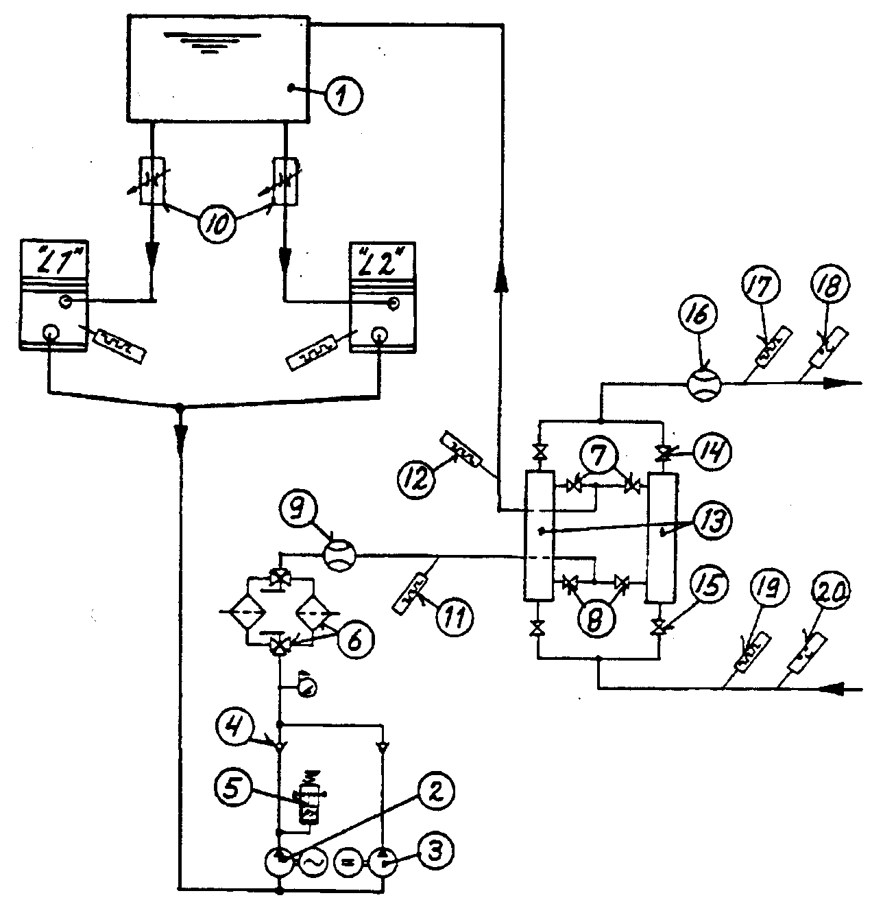 Figur 65: Smøreoljesystem med falltank, prinsippskjema