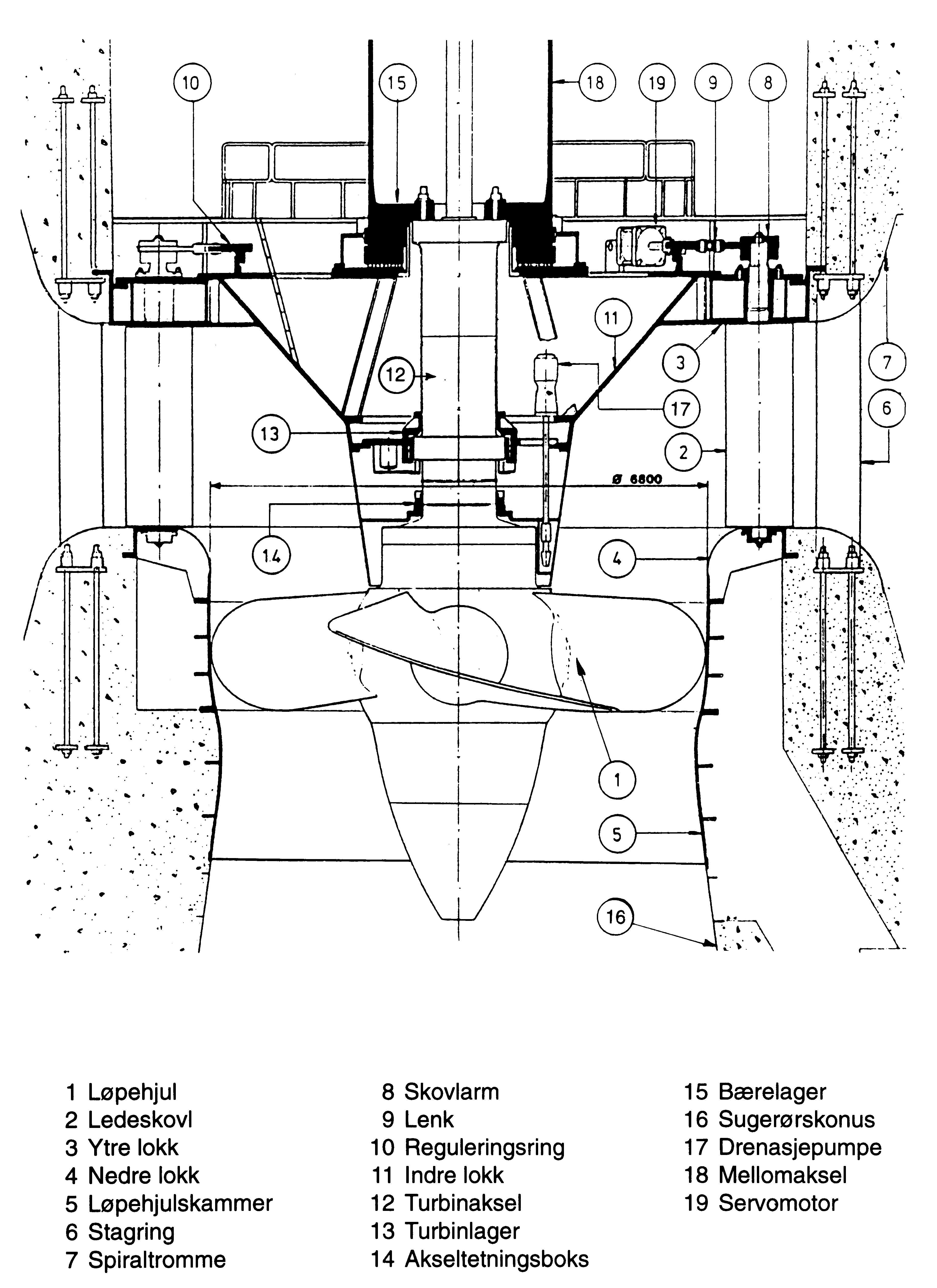 Figur 2: Snitt gjennom Kaplanturbin